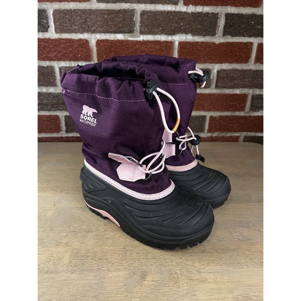 SOREL Girls Colorblock Snow Boots Purple/Black  Drawstring US 12.5 EU 30